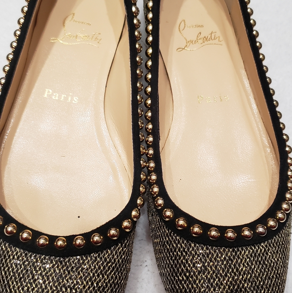 Authentic Christian louboutin black and gold flats